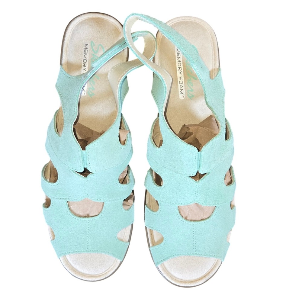 Skechers Memory Foam Wedge Sandals Strappy Aqua Casual Comfort Womens